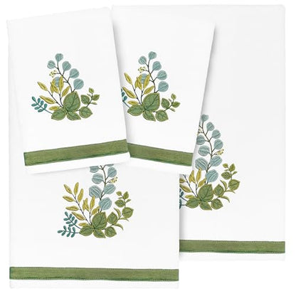 Verdant 4-Piece Luxury Towel Set, Applique Embroidered Bouquet, Plush Turkish Cotton, Durable & Quick Dry, Vibrant Bathroom Ensemble, 2 Bath 2 Hand Towels, White - color: White, size: 2 Pcs Bath 2 Pcs Hand Towel