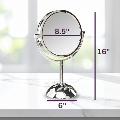 JERDON Lighted Makeup Mirror with 8X Magnification - Chrome - HL8808CL | Two-Sided 1X View, 8.5" Round Frame, 16" Tall, LED Lighting - color: Chrome