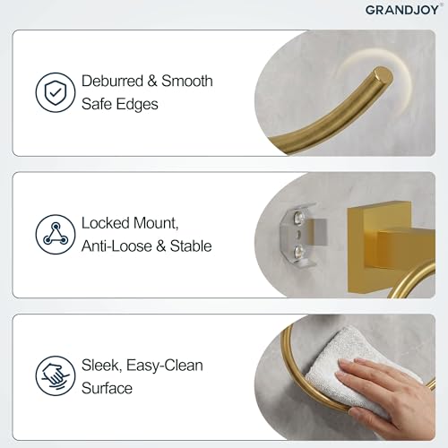 8.5 Inch Brushed Gold Hand Towel Ring for Bathroom, SUS304 Stainless Steel Wall Mounted Hand Towel Holder, Modern Square Base Swivel Towel Hanger, Heavy Duty - color: Brushed Gold