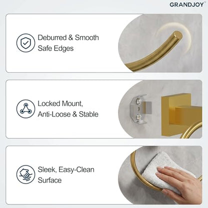 8.5 Inch Brushed Gold Hand Towel Ring for Bathroom, SUS304 Stainless Steel Wall Mounted Hand Towel Holder, Modern Square Base Swivel Towel Hanger, Heavy Duty - color: Brushed Gold