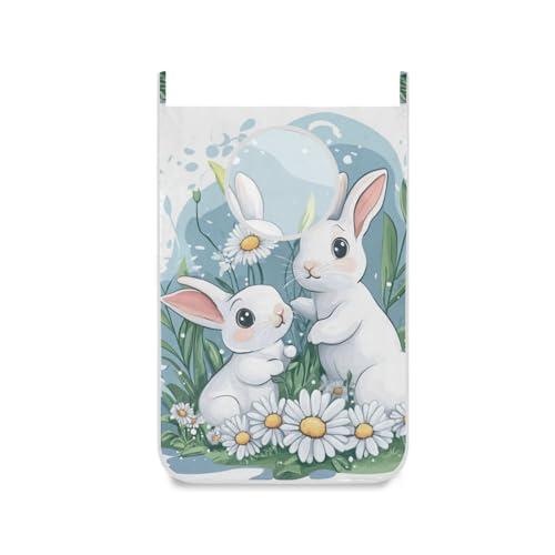 Hanging Laundry Hamper Over the Door with Stainless Steel Hooks Rack Dirty Clothes Wall Mounted Hamper Basket Bag 29.5X20inch Blue and White Easter Bunny Daisy - color: Blue and White Easter Bunny Daisy, size: 20x29.5inx2