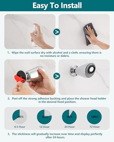 Adjustable Shower Holder Compatible with Delta Fit Kohler Magnetic Handheld Showerhead - 3M VBH Adhesive Tape for Strong Hold, No Drill, Any Height Use, Chrome - size: Chrome