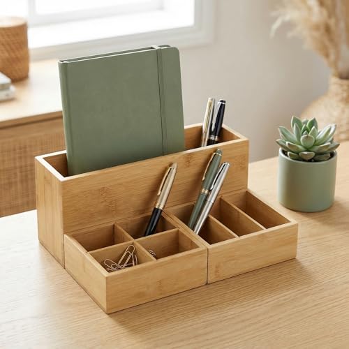 Bamboo Drawer Organizer with Removable Dividers, Fits Kitchens, Bathrooms, Desk, Utensil, Makeup (Natural, S) - size: S