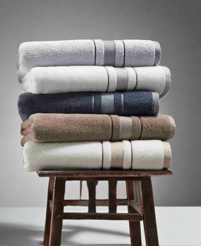 Bath Towels Set for Bathroom – Luxury 6-Piece Cotton Towels, Soft Absorbent & Quick Dry, 600 GSM Bath Towels for Bathroom, Hotel Spa Quality (White/Grey, 6- Bath Towel Set) - color: White/Grey