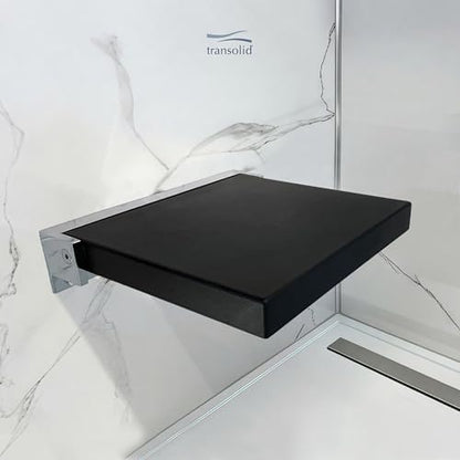 Transolid Preston Flip-Up Fold-Down Wall-Mount Padded Shower Seat, 14 in. W x 13.75 in. D, Black and Polished Chrome, PPS1414UP-09PC - color: Black/Polished Chrome, size: 14"x14"