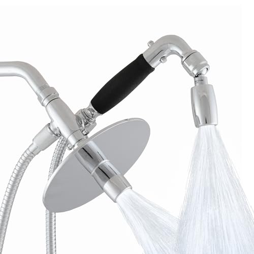 High Sierra® - Solid Lead-Free Metal 4-Way Combo with GEN 3 REFLECTIONS™ Fixed and Handheld Shower Head with Hose. Run Separately or Both at Full Flow - 1.8 GPM per Shower Head - Chrome Finish - color: Chrome, size: 1.8 GPM