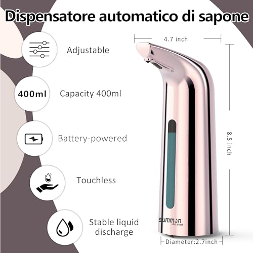 Automatic Liquid Soap Dispenser, 4-Level,13.5oz Touchless | Plastic,400ml Electric Battery Operated Hand & Dish Countertop Soap Dispensers with Sensor for Bathroom,Kitchen Sink - color: Rose Gold, style: Battery