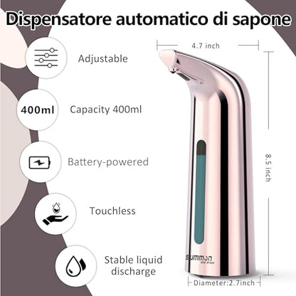 Automatic Liquid Soap Dispenser, 4-Level,13.5oz Touchless | Plastic,400ml Electric Battery Operated Hand & Dish Countertop Soap Dispensers with Sensor for Bathroom,Kitchen Sink - color: Rose Gold, style: Battery