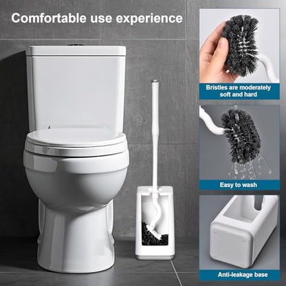 Toilet Bowl Brush and Holder Sturdy Plastic Long Handled Toilet Brushes for Bathroom with Ventilated Base Easy to Assemble for Deep Cleaning (White 1) - color: White 1