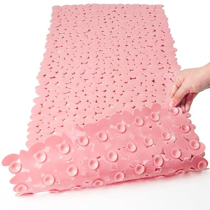 SONGZIMING Pebble Bath Mat for Bathtub to Anti Slip Bathtub Mat in Shower with 16 Inches by 35 Inches (Pink) - color: Pink