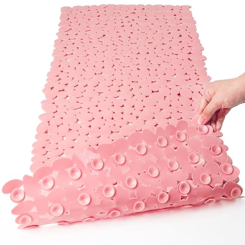 SONGZIMING Pebble Bath Mat for Bathtub to Anti Slip Bathtub Mat in Shower with 16 Inches by 35 Inches (Pink) - color: Pink