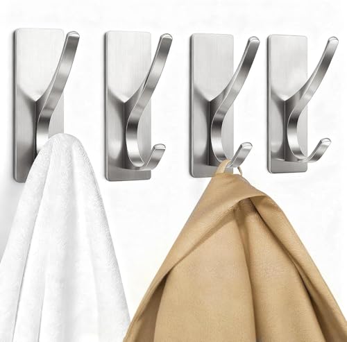 pickpiff Brush Nickel Self-Adhesive Hook, 13LB Hanger for Coat/Towel, 4 Pcs - color: Brushed Nickel, size: 4 Pack