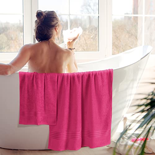 BOUTIQUO 6 Pack Cotton Towel Set, Contains 2 Bath Towels 28x55 inch, 2 Hand Towels 16x24 inch & 2 Wash Coths 12x12 inch, Ideal Everyday use, Ultra Soft Compact & Lightweight - Hot Pink - color: Hot Pink, size: 6 Pack Set