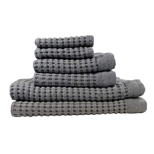 GILDEN TREE Waffle Towel Set Quick Dry Thin | 2 Bath Towels | 2 Hand Towels | 2 Washcloths, Modern Style (Slate) - color: Slate, size: Bath Towel Set