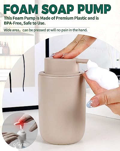 BosilunLife Foam Soap Dispenser, Hand Pump Dispenser for Kitchen Sink | Ceramic Foaming Hand Wash Dispenser for Bathroom Modern Farmhouse Small Soap Dispenser Lotion (Khaki, Foam Pump) - color: Khaki-foam Pump