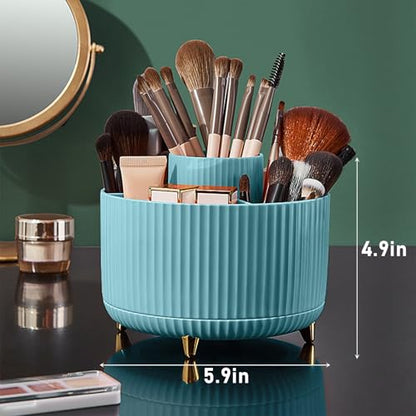 360 Rotating Makeup Brush Organizer With 5 Sections, Spining Countertop Swivel Makeup Brush Holder for Cosmetics, Nail Polish, Art Supply, Bathroom Vanity Desktop Organizer - Blue - color: Blue