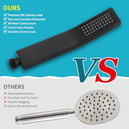 Shower Slide Bar Handheld Shower Head with Hose, Bathroom Showerhead with Handle Spray, High Pressure Shower Slide Bar Height Adjustable with 59.06 Inch Stainless Steel Hose Matte Black - color: Matte Black-Square