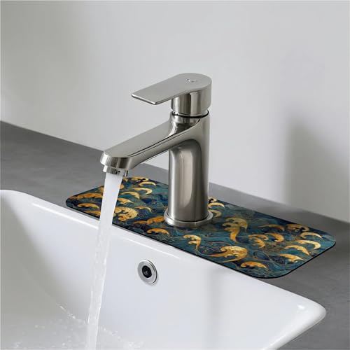 Faucet Fast Absorbent Pad - Japanese Gold Waves Navy Multi , Suitable For Kitchen, Bathroom, Island And Other Scenes - color: Japanese Gold Waves Navy Multi