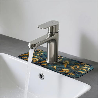 Faucet Fast Absorbent Pad - Japanese Gold Waves Navy Multi , Suitable For Kitchen, Bathroom, Island And Other Scenes - color: Japanese Gold Waves Navy Multi