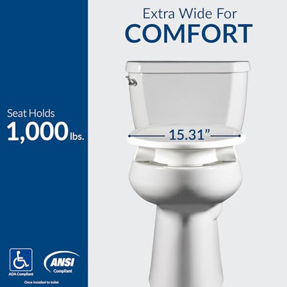 Bemis Assurance 3" Raised Toilet Seat for Seniors, Round, White | Therapist Preferred for Safety, Secure Hinges, Clean Shield Guard - size: Round, style: Raised Seat