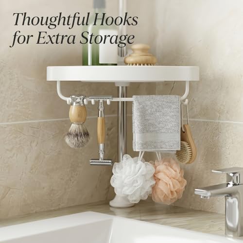 Corner Shower Caddy Tension Pole: 4-Tier Large Capacity Bathroom Organizer Shelf with Towel Bar - Rustproof No-Drill Adjustable, Home Bathtub Stand Rack, White