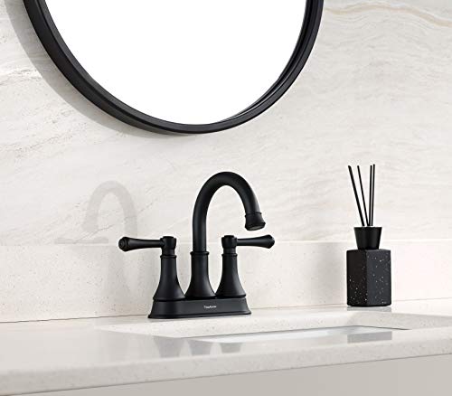 TimeArrow Matte Black Bathroom Sink Faucet for 3 Holes with Pop-up Drain | High Arc Modern 2 Handle 4 Inch Bathroom Faucet, Vanity Lavatory Faucet with 360° Swivel Stainless Steel Spout, TAF067Y-MB - color: Matte Black-067Y