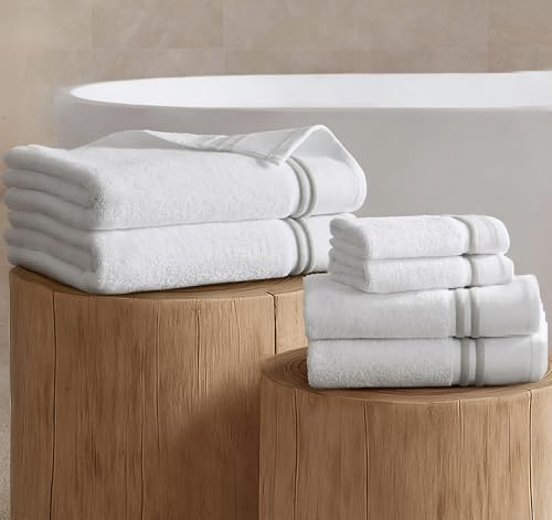 Madison Park Roan Border Cotton Bath Towel Set Absorbent, 6 Piece, Silver | Microfiber, Soft Pile, Machine Washable, OEKO-TEX Certified, Plush Bathroom Mat, Non Slip TPR Backing - color: Silver