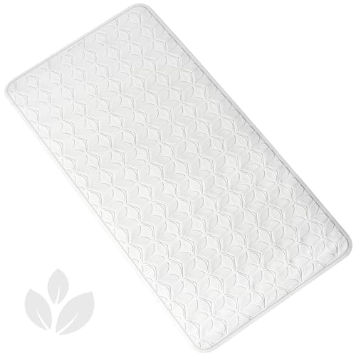 Non-Slip Rubber Bathtub Mat with Suction Cups, 17 × 35 Inch (White) | 100% Rubber, Leaf Texture. Vacuum Suction Cups. Soft on Touch. BPA/PVC-Free. Machine Wash. Safe For Bath, Shower, Pet Dogs. - color: White (Opaque), size: 35" x 17" (Rectangular)