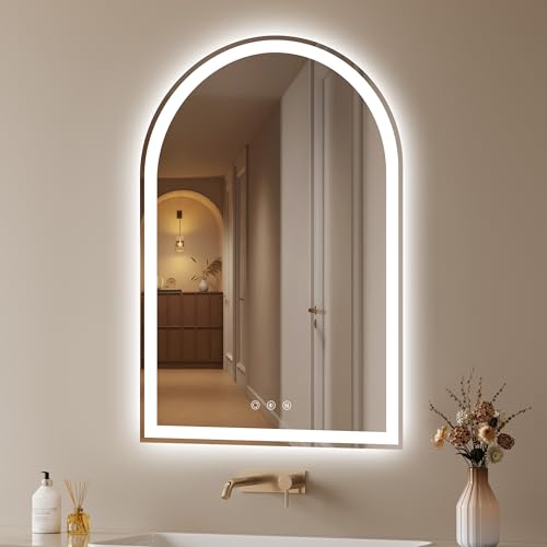 24"x36" Arched LED Lighted Bathroom Mirror with Lights | Fogless, Dimmable, Shatterproof, Touch Sensor, 3 Color Changing - color: Frosted Silver, size: 36"L x 24"W