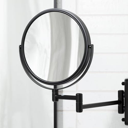JERDON Wall-Mounted Makeup Mirror - 5X Magnification - Black - JP7506BK | 8" Round Frame, 13.5" Wall Extension Arm - color: Black, size: 5X Magnification