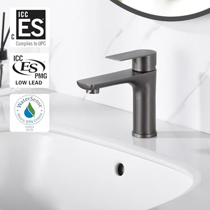 SUMERAIN Bathroom Faucets for Sink Lavatory Faucet 304 Stainless Steel Single Hole Single Handle, Gun Gray | Unique Flow Pattern, Water-saving, Lead-Free, with Faucet Supply Lines, Easy DIY Install - color: Gun Gray