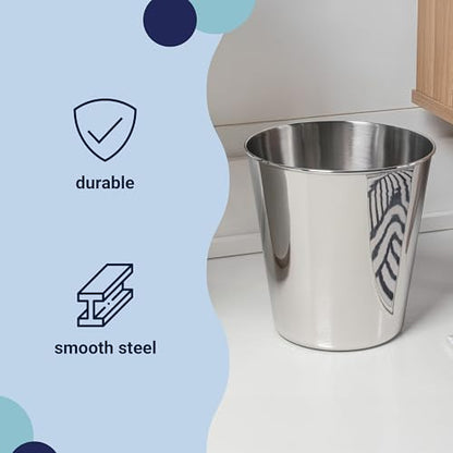 happimess Nolan 2 Gal Smooth Steel Wastebasket, Polished Steel | 10" Height, Lidless Open Top, Mechanical Finish, Small Space Design - color: Polished Steel, size: Set of 1