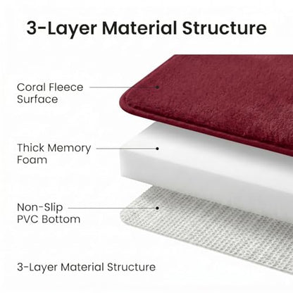 Bathroom Rugs Set 3 Piece, Memory Foam Bath Rugs, Non Slip Washable Bathroom Rug Set, Extra Soft Absorbent Bath Mats with U-Shaped Toilet Rug, Burgundy - color: Burgundy