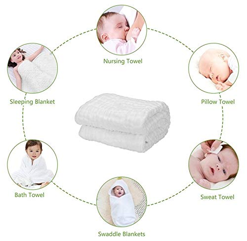 Baby Muslin Bath Towel 3Pack 40"x40", 6-Layer Cotton for Newborn - color: White & Pink
