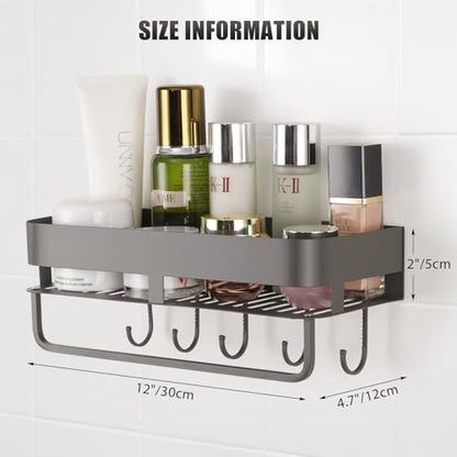 Adhesive Shower Caddy, 11.8 inch Stainless Steel Shower Shelves for Inside Shower with Hooks & Towel Bar-No Drilling(Gun Gray) - size: 11.8inch-1Pack-Adhesive Gun Gray