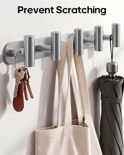 Optish 2 Pack Coat Rack Wall Mount, Bathroom Towel 5 Hooks, Heavy Duty Coat Hooks for Robe, Bag, Key, Hat, Hook Rack Hanger for Entryway, Bedroom, Silver - color: Silver