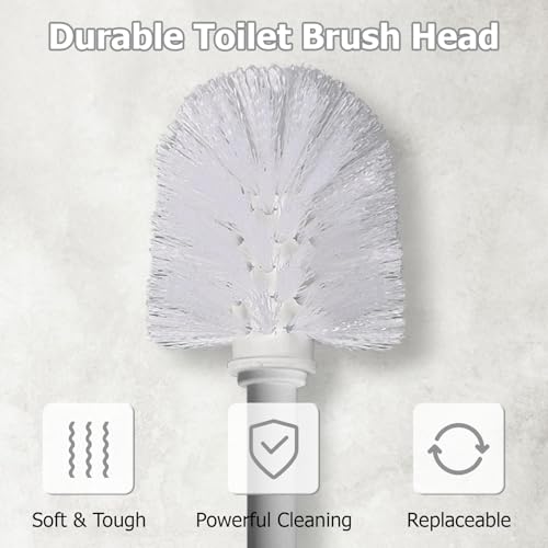 Topsky 2 Pack Compact Toilet Brush & Holder Set, Plastic Round Barrel Loo Brush with 2 Replacement Toilet Brush Head, Durable for Bathroom Toilet, Gray - color: Gray