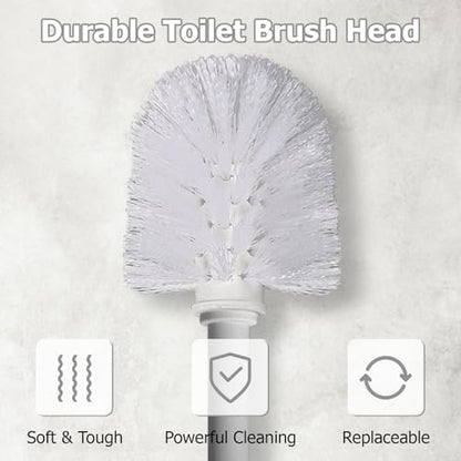 Topsky 2 Pack Compact Toilet Brush & Holder Set, Plastic Round Barrel Loo Brush with 2 Replacement Toilet Brush Head, Durable for Bathroom Toilet, Gray - color: Gray