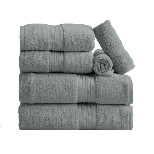 Great Bay Home Bath Towel Set - 100% Cotton 6 Piece Towel Set - Lightweight, Absorbent, Quick-Dry Towels for Bathroom (Steel Blue) - color: Solid - Steel Blue, size: 6 Piece Set