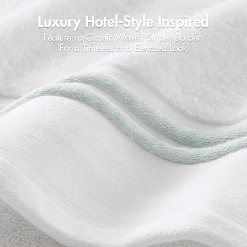 Madison Park Roan Border Cotton Bath Towel Set Absorbent, 6 Piece, Seafoam | Microfiber, Soft Pile, Machine Washable, OEKO-TEX Certified, Plush Bathroom Mat, Non Slip TPR Backing - color: Seafoam