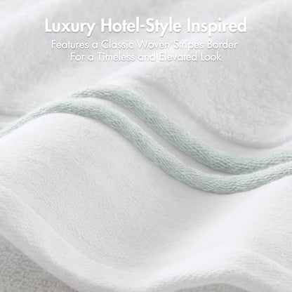 Madison Park Roan Border Cotton Bath Towel Set Absorbent, 6 Piece, Seafoam | Microfiber, Soft Pile, Machine Washable, OEKO-TEX Certified, Plush Bathroom Mat, Non Slip TPR Backing - color: Seafoam