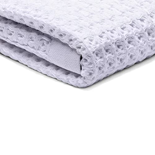 SUTERA Silverthread Bath Towel | Antimicrobial Towel with Silver Ion Technology | Waffle Weave Design, Plush, Lightweight, and Quick-Drying for Everyday or Spa Use | 31" x 57" (White) | - color: White, style: Bath Towel