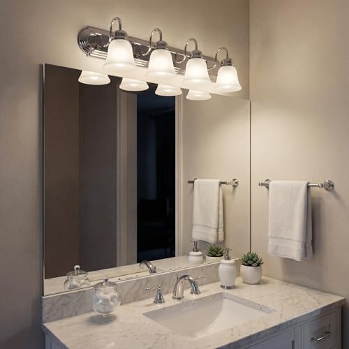 Kichler 30" 4-Light Vanity Bath Light in Chrome, Modern Bathroom Light with Clear Satin Etched Glass, ("30" W x 8" H), 5338CHS - color: Chrome, size: 30"