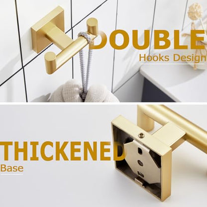 KOKOSIRI Robe Hooks Bathroom Double Towel Coat Hook for Bath Kitchen Wall Mounted, 3 Pack Brushed Gold Stainless Steel B1015BG-P3 - color: Brushed Gold, size: 3 Pack