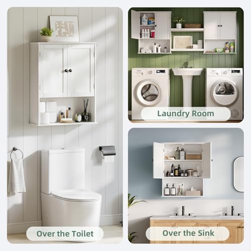 Bathroom Wall Cabinet, 30" x 24" White Painted Finish Wooden Wall Mounted Medicine Cabinet with 3 Level Adjustable Shelf, Over the Toilet Storage Cabinet, Wall Storage Cabinet for Bathroom - size: 24"L x 8"W x 30"H