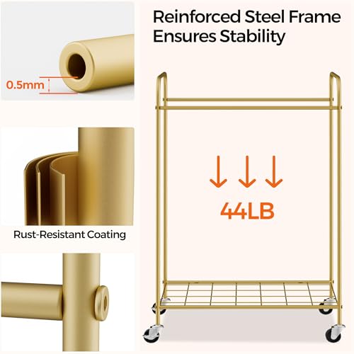 90L Laundry Hamper with Wheels, Laundry Basket with Handle and Liner Bag | Lockable Casters; Reinforced Frame; Breathable Fabric; Space-Efficient Design - color: Golden+Black, size: 90L-1 Section
