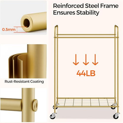 90L Laundry Hamper with Wheels, Laundry Basket with Handle and Liner Bag | Lockable Casters; Reinforced Frame; Breathable Fabric; Space-Efficient Design - color: Golden+Black, size: 90L-1 Section
