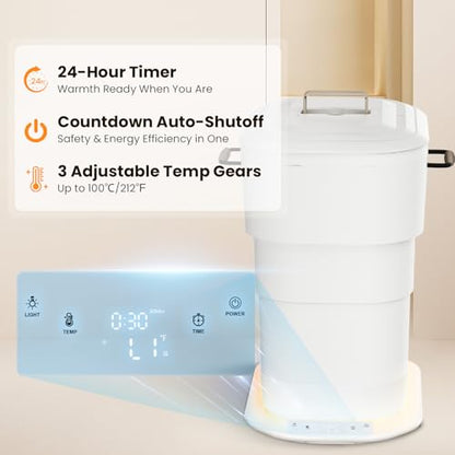 Foldable Towel Warmer 27L,Retractable Portable Towel Warmers Bucket | Time Setting & Auto Shut-Off, 3 Heat Levels with Lighting,Heats Towels/Robes/Blankets, Ideal for Bathroom (White) - color: White