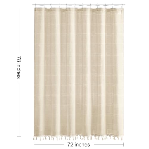 Long Linen Farmhouse Shower Curtain Set with Tassel, Modern Boho French Country Chic Bathroom Shower Curtain Set with PEVA Liner, Cotton Hollow Fabric Shower Curtain 72x78 - Beige/Cream - color: Beige, size: 72"W x 78"L (Pack of 1)