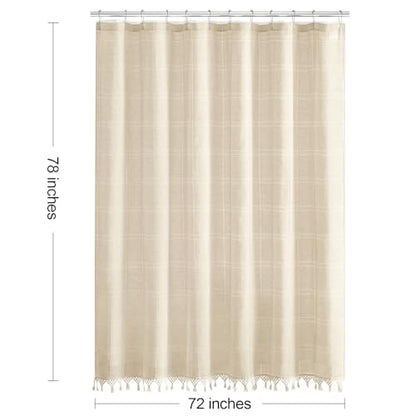 Long Linen Farmhouse Shower Curtain Set with Tassel, Modern Boho French Country Chic Bathroom Shower Curtain Set with PEVA Liner, Cotton Hollow Fabric Shower Curtain 72x78 - Beige/Cream - color: Beige, size: 72"W x 78"L (Pack of 1)